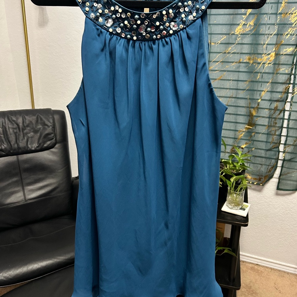 SL Fashions Blue Embellished Sleeveless Blouse